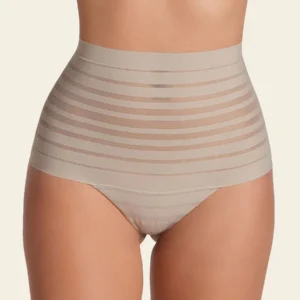 Slimming Lace Stripe High-Waisted Thong Panty